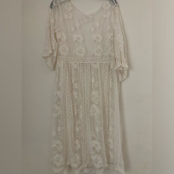 COPY - Floral Lace Hollow Out Front Tie Fairy Kimono Ivory OS - Picture 5 of 9